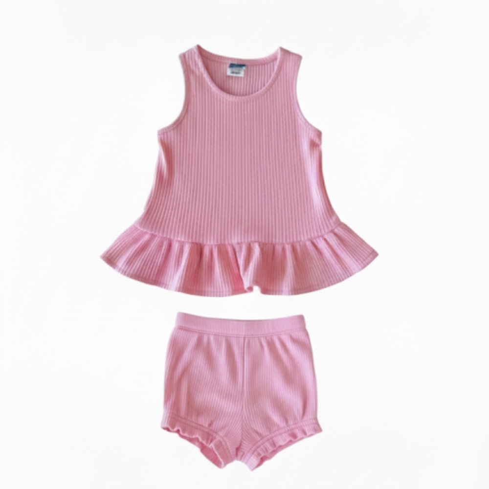 Old Navy Sleeveless Ribbed Ruffle-Trim Top and Shorts Set - Anemone Pink